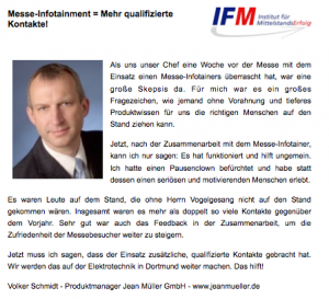 IFM Referenz Messe Jean Müller Herr Schmidt